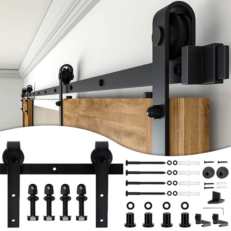Zestaw prowadnic do drzwi przesuwnych, 8 stóp (2,44 m) do drzwi pojedynczych, szyna wisząca ze stali węglowej o grubości 40 mm z rolkami i stoperami - 5
