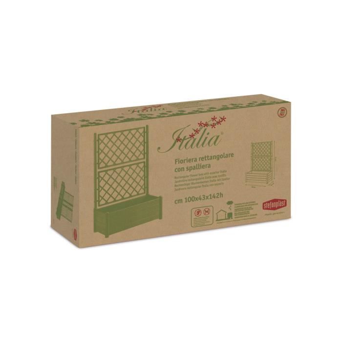 Bac a fleur/Jardiniere avec treillis - ITALIA FLOWER BOX - Finition effet bois - 100x43xH142 cm - 80 L -Anthracite - 4
