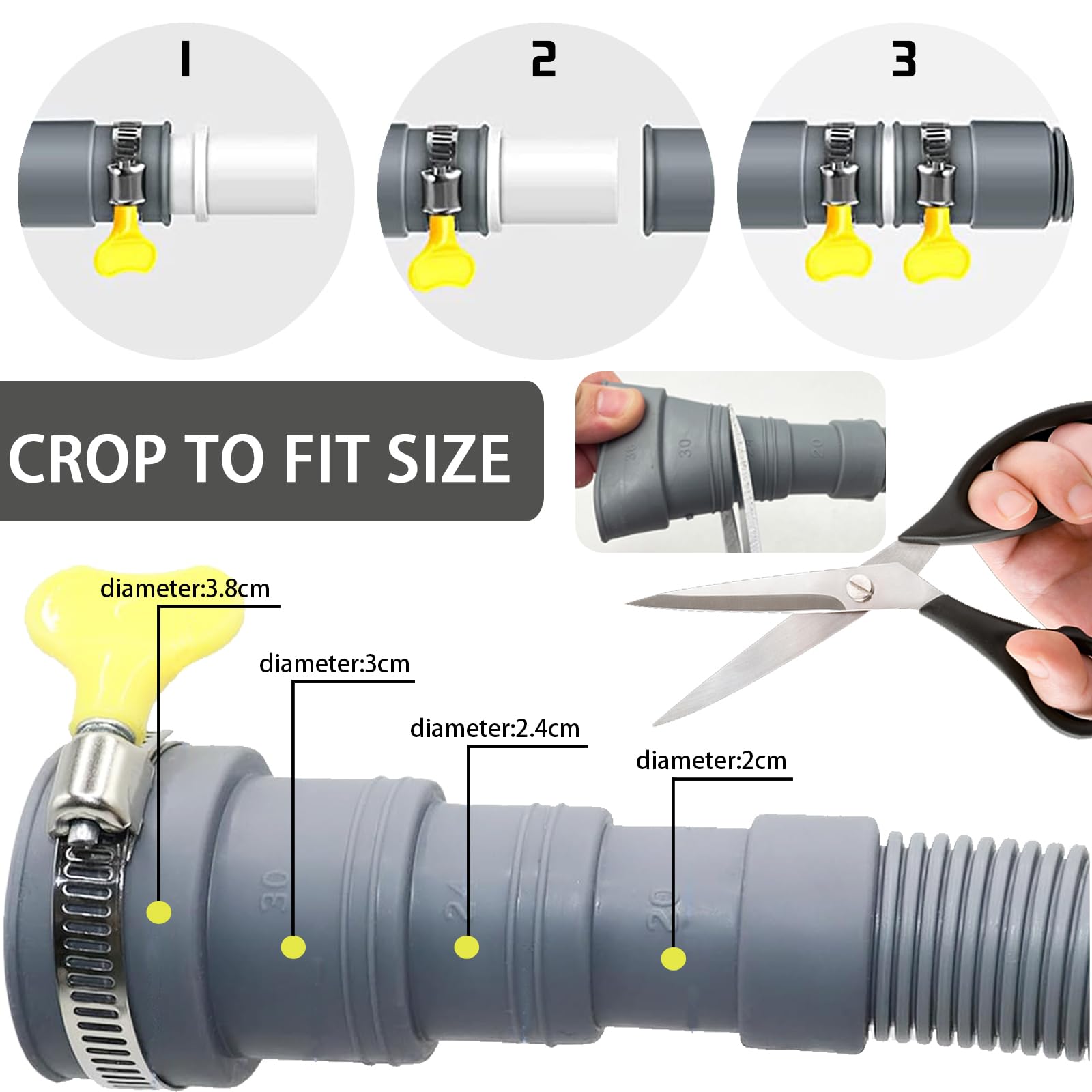 Tuyau Vidange Lave Vaisselle, 1M/1.5M/2M/3M/4M/5M/6M Rallonge de Tuyau de Vidange, avec SuPETort Forme U et Colliers de Serrage,2M) - 4