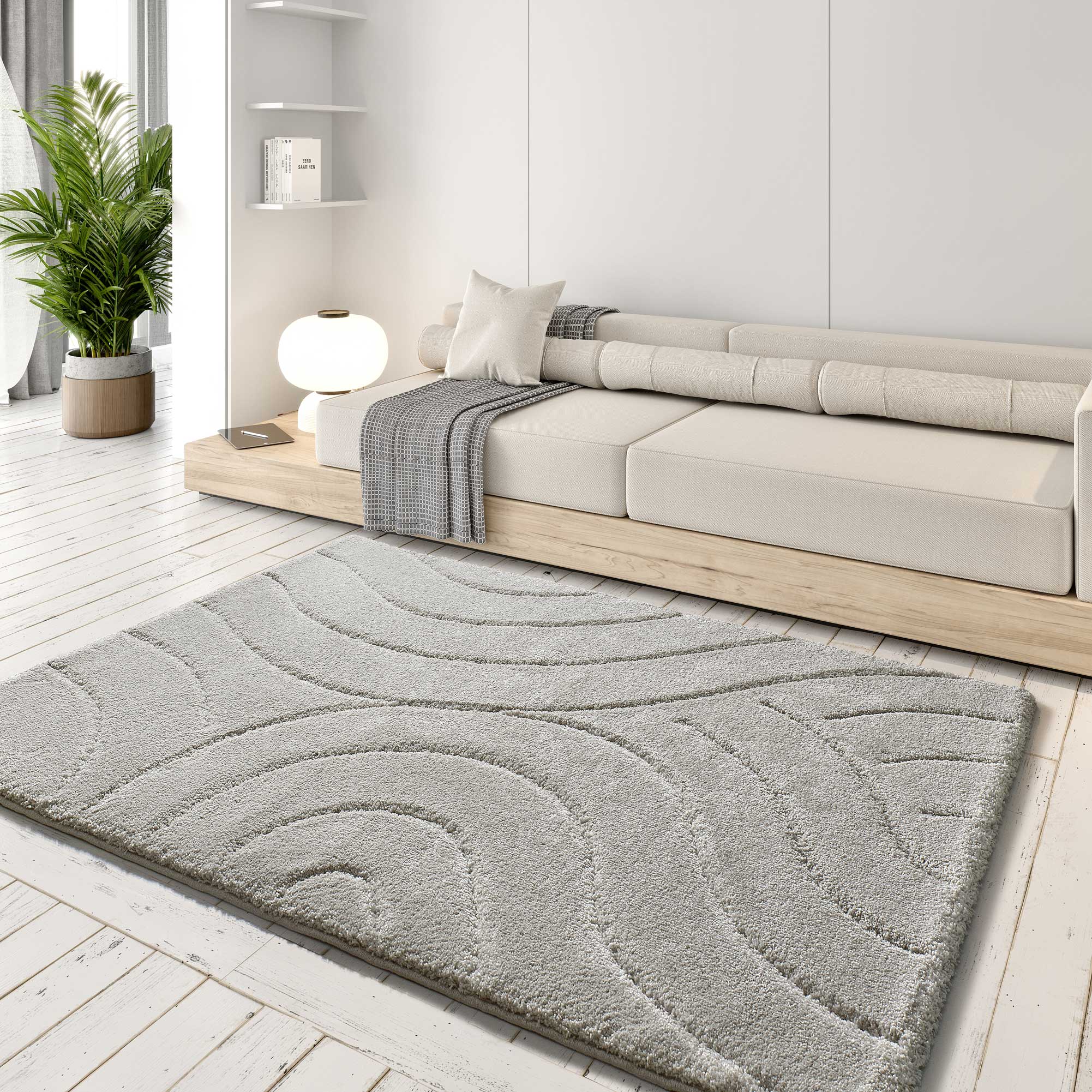 Prostokątny srebrny dywan wewnętrzny 80 x 150 cm MOLIER shaggy - ATTICGO