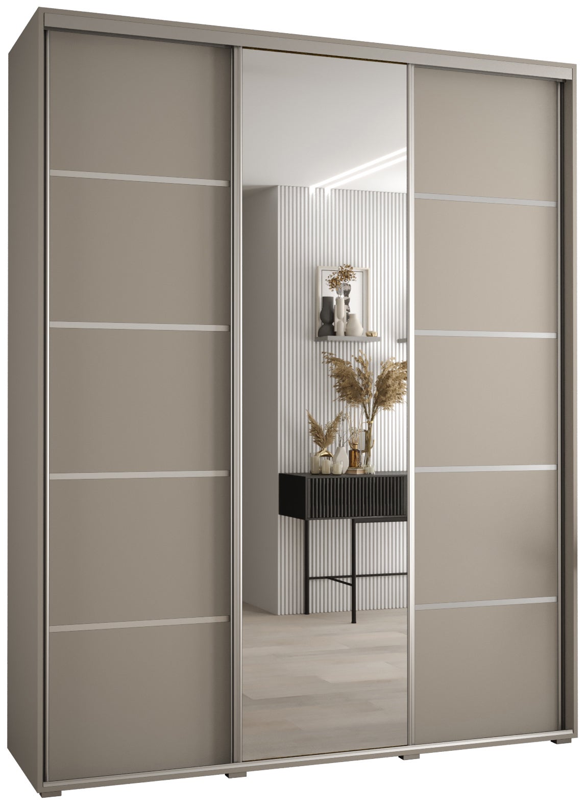 Szafa przesuwna z lustrem wysoka Dakota 5 200 x 60 x 235,2 cm kaszmir + u. Srebrny - Abiks Meble