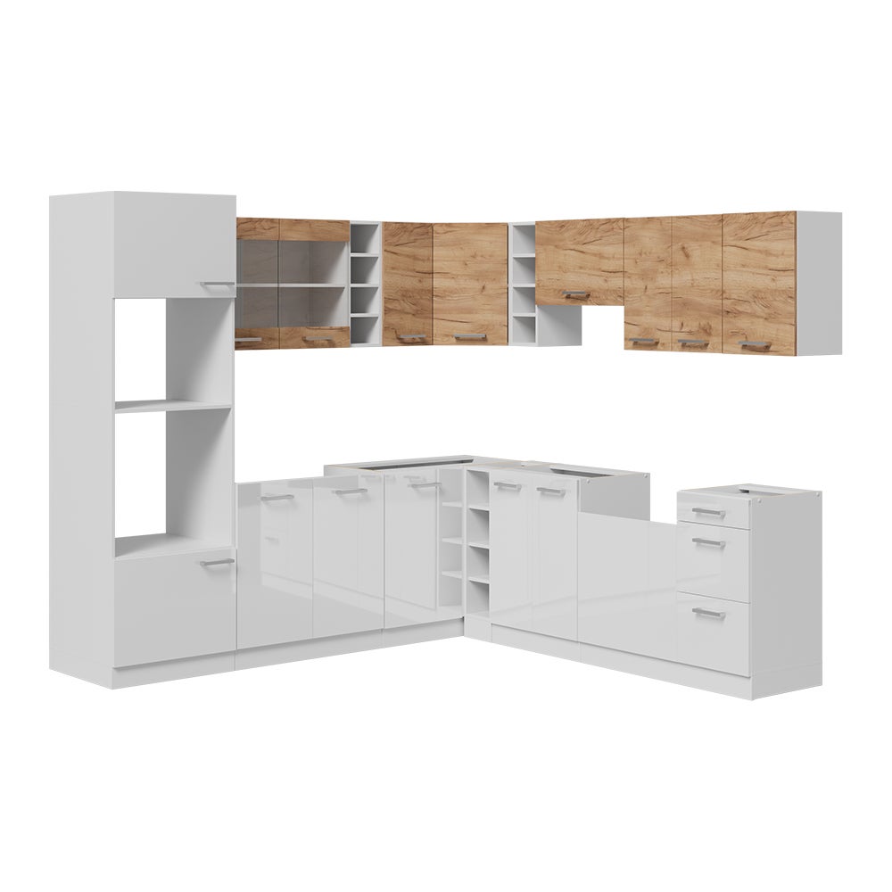 Vicco Kuchnia narożna R-Line, Biały-złoty dąb/Biały, 247 x 237 cm dwukolorowe szafki, BL Dąb - 6