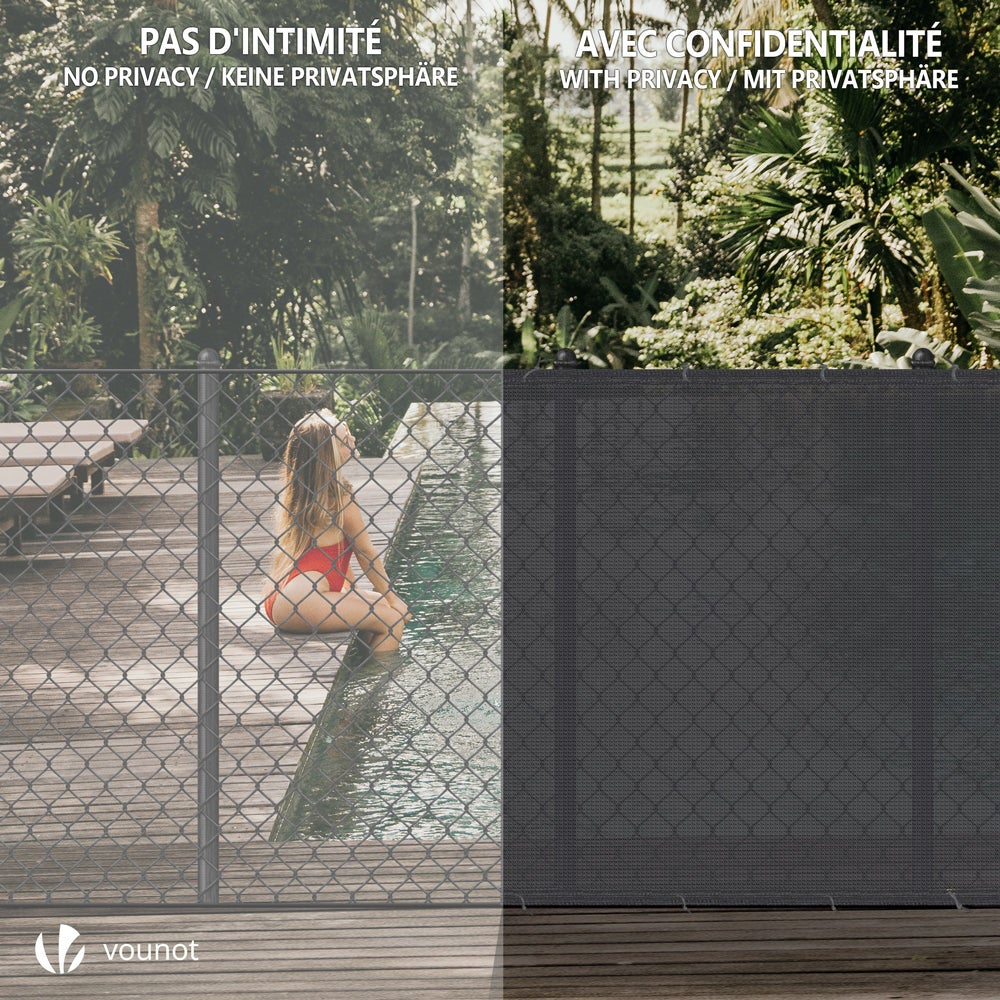 Brise vue occultant en HDPE 150g/m² 1.5x20m avec attaches de fixation anthracite VOUNOT® - 6