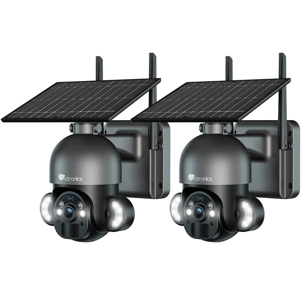 Kamera solarna do monitoringu CTRONICS 2.5K 4MP – widzenie nocne 30m, w 100% bezprzewodowa, dźwięk dwukierunkowy, zestaw 2 szt.