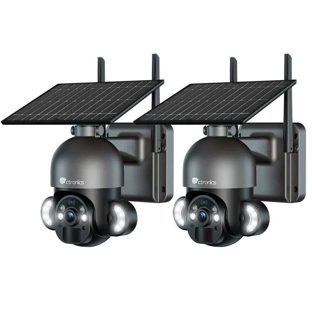 Cameră de supraveghere solară Ctronics 2,5K 4MP, vedere nocturnă 30m, 100% wireless, audio bidirecțional, set 2