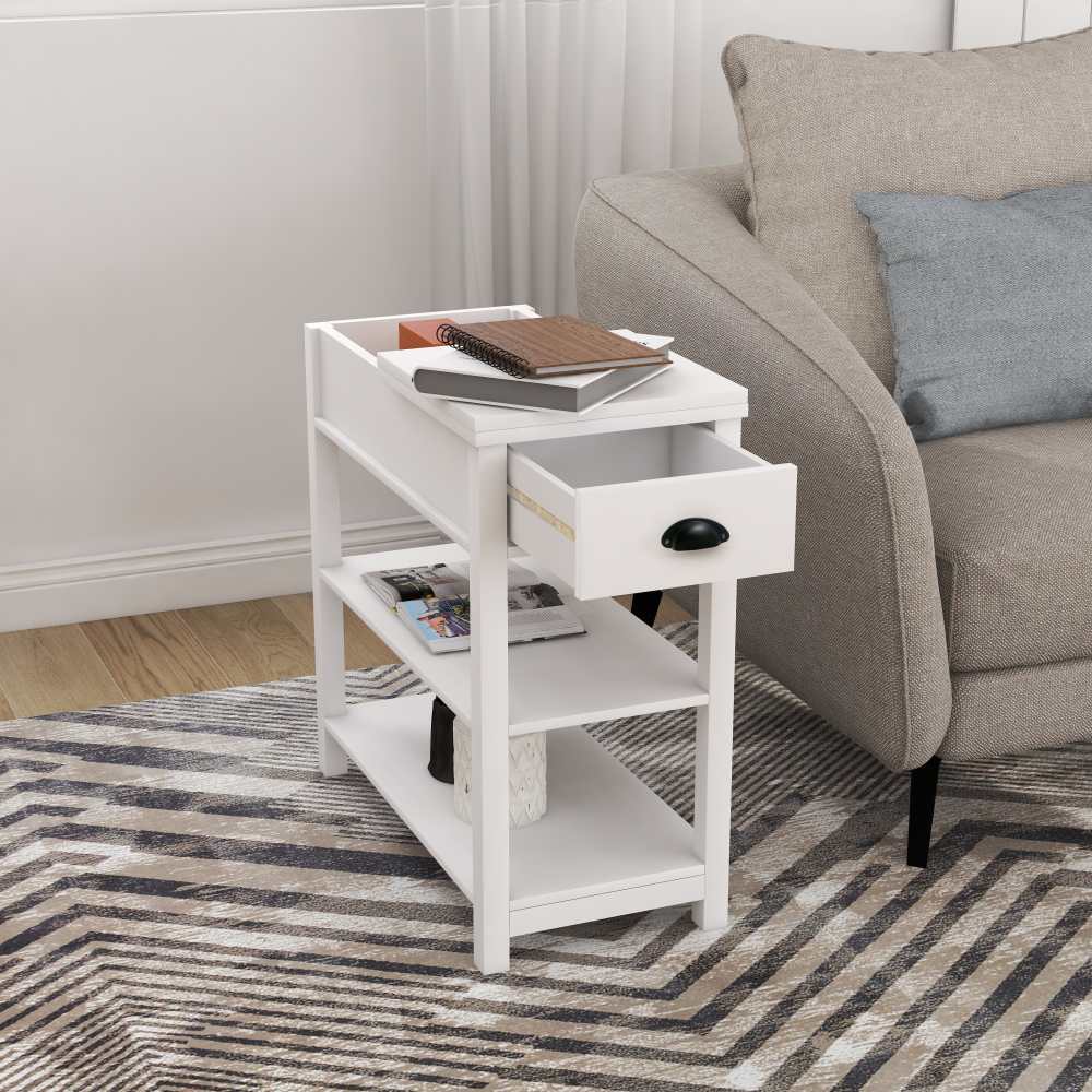 Stolik pomocniczy MDF ze schowkiem – nowoczesny design w kolorze białym i czarnym, trwały i łatwy w montażu mebel do salonu, sypialni lub biura
