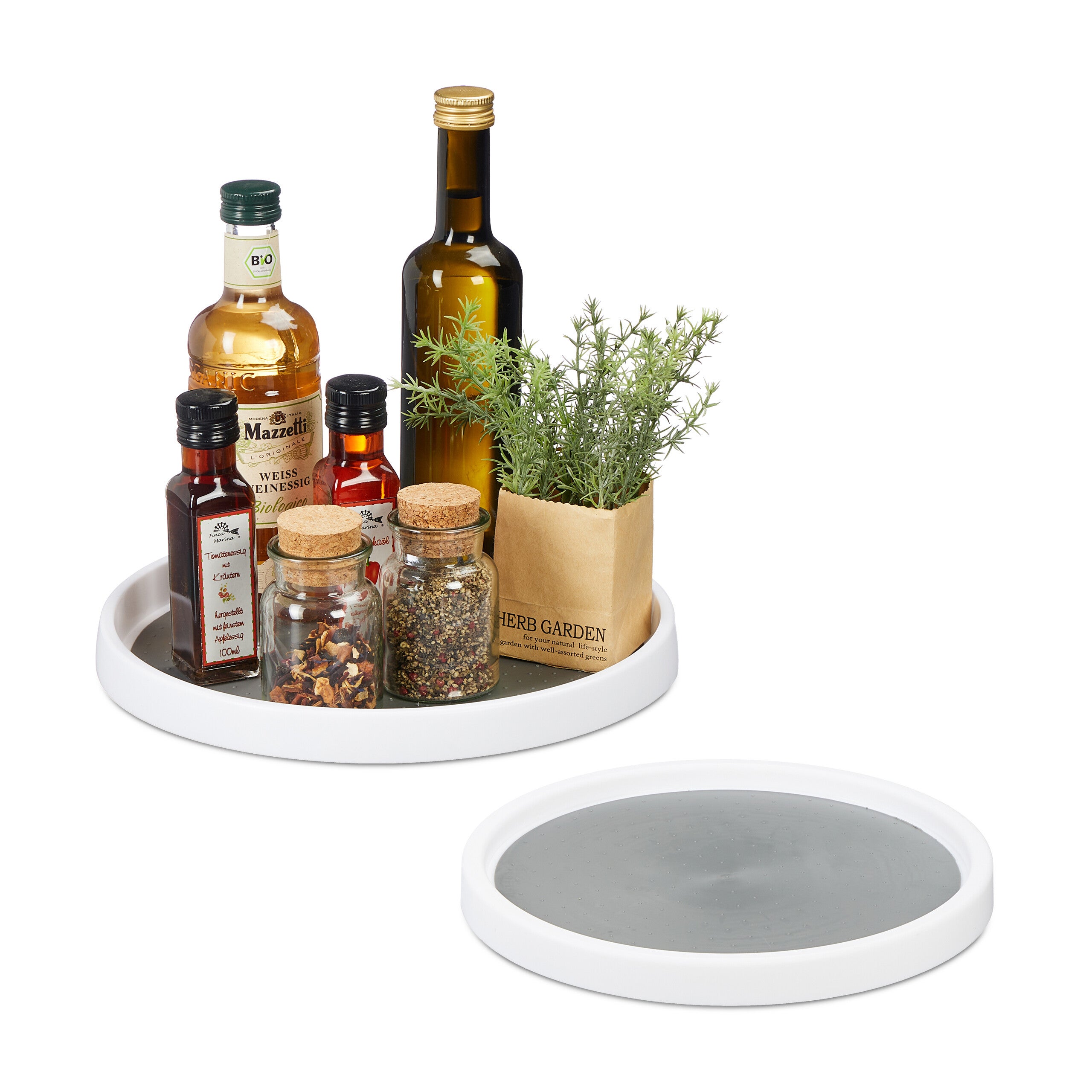 Piatto Girevole Intirilife 30 Cm Bianco/grigio – Base Antiscivolo A 360° Per Spezie, Cosmetici, Organizzatore Da Cucina O Frigo - 3