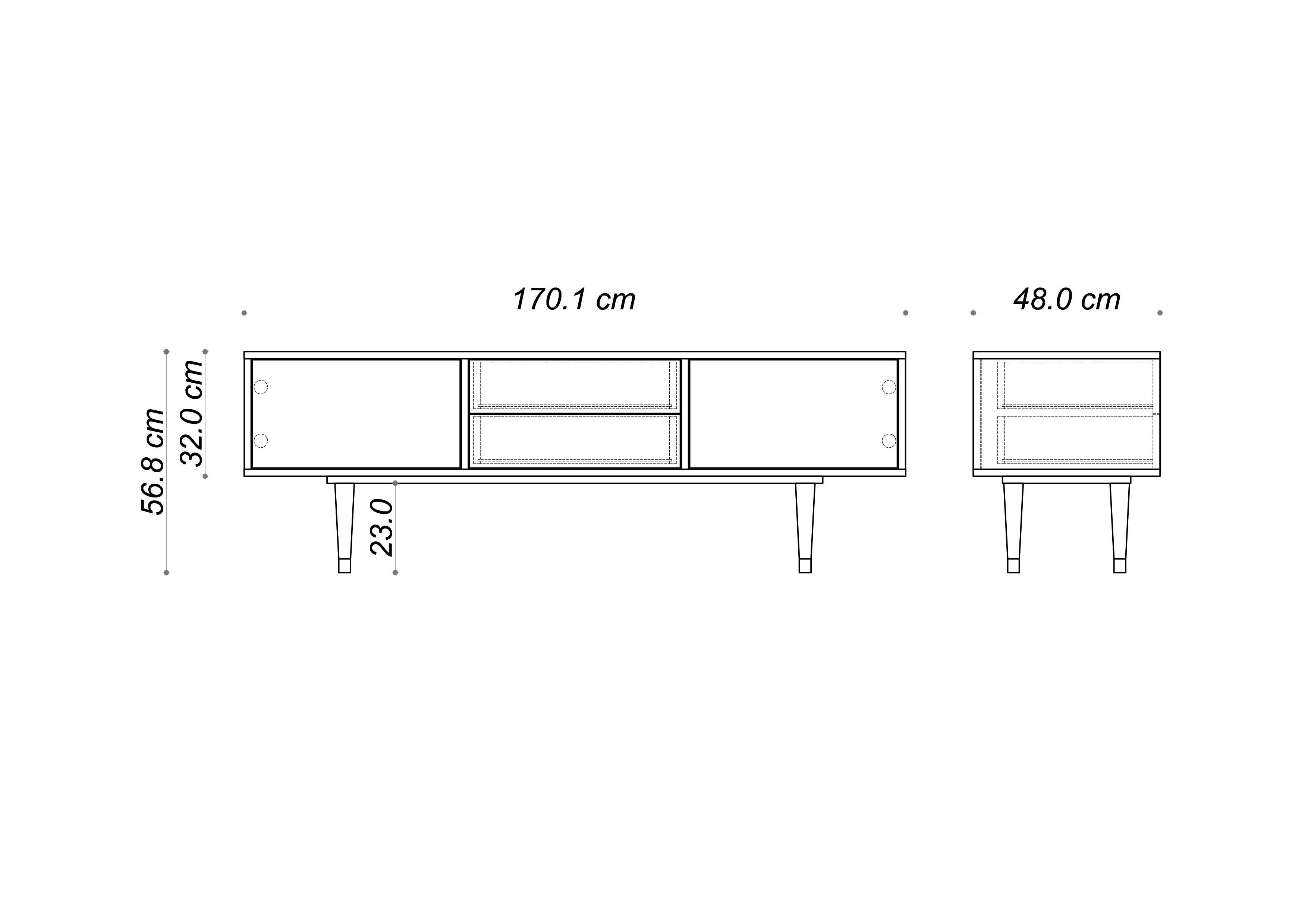 Una base per TV con due porte e due cassetti, lunga 170 cm, di colore antracite - 4