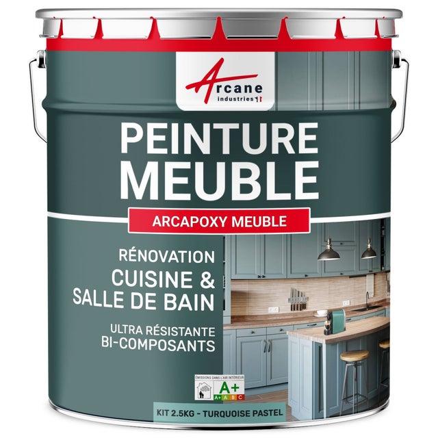 Peinture Meuble Cuisine, Salle de Bain - ARCAPOXY MEUBLE - 2.5 kg (jusqu'à 30 m² en 2 couches) Turquoise Pastel - RAL 6034 - ARCANE INDUSTRIES