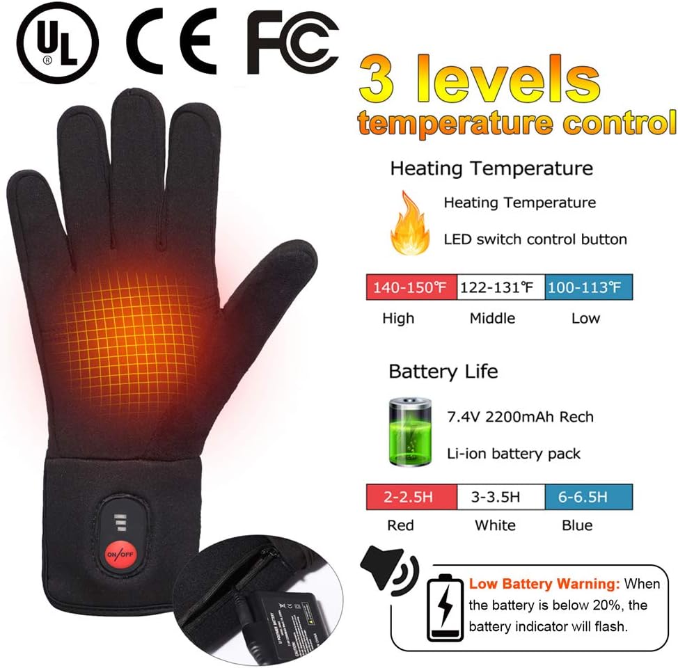 Gants Chauffants Électriques 7,4V 2200mAh pour Cyclisme, Ski, Chasse, Conduite. Soulage l'Arthrite et la Maladie de Raynaud. Taille Moyenne - M - 2