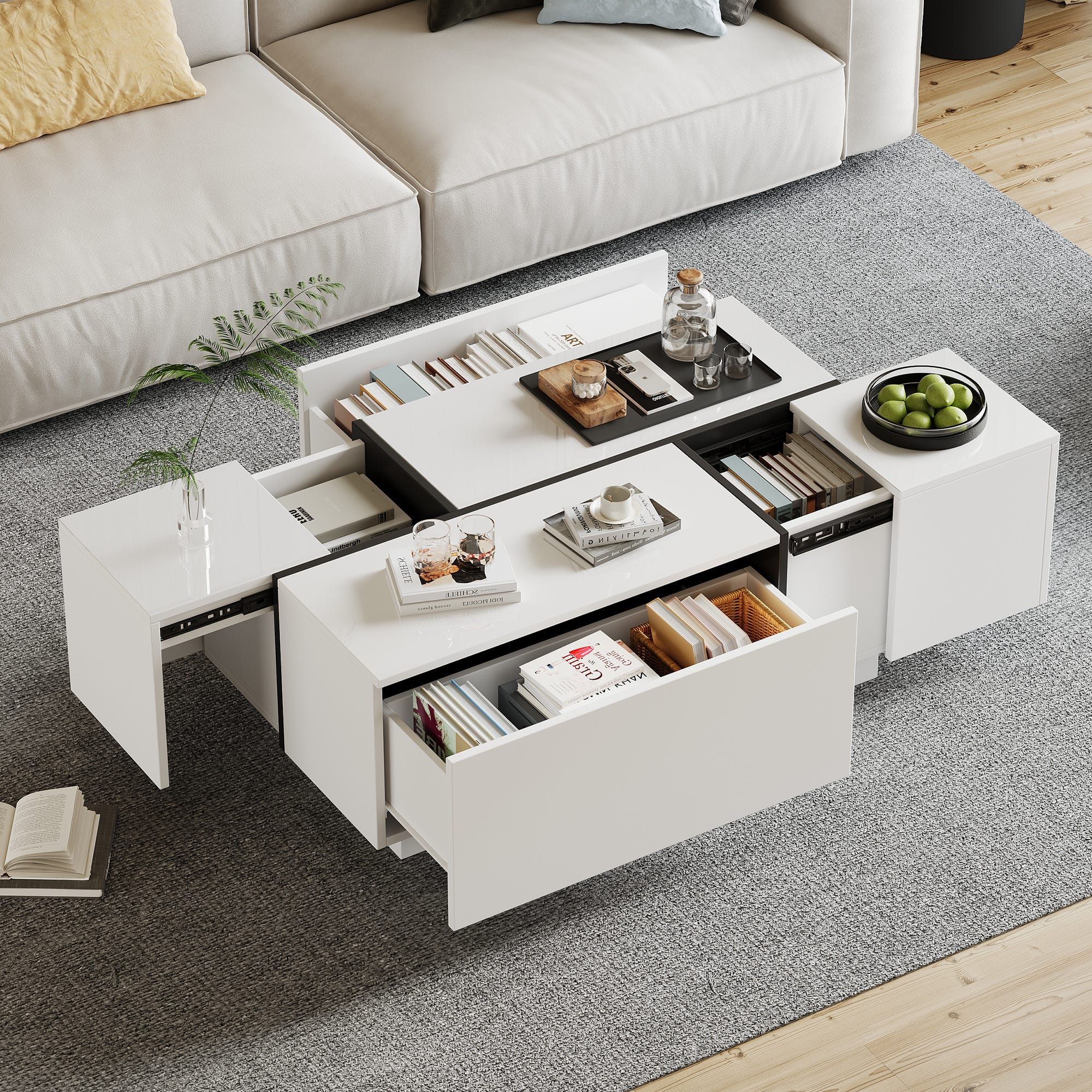 Table basse relevable coloris blanc artic - longueur 102 cm x hauteur 43-54 cm x profondeur 50 cm Table basse relevable coloris blanc artic - longueur 102 cm x hauteur 43-54 cm x profondeur 50 cm