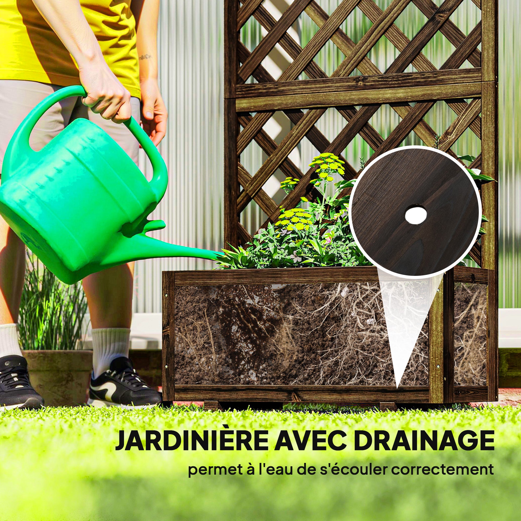Jardinière avec treillis en bois de sapin pré-huilé - 5