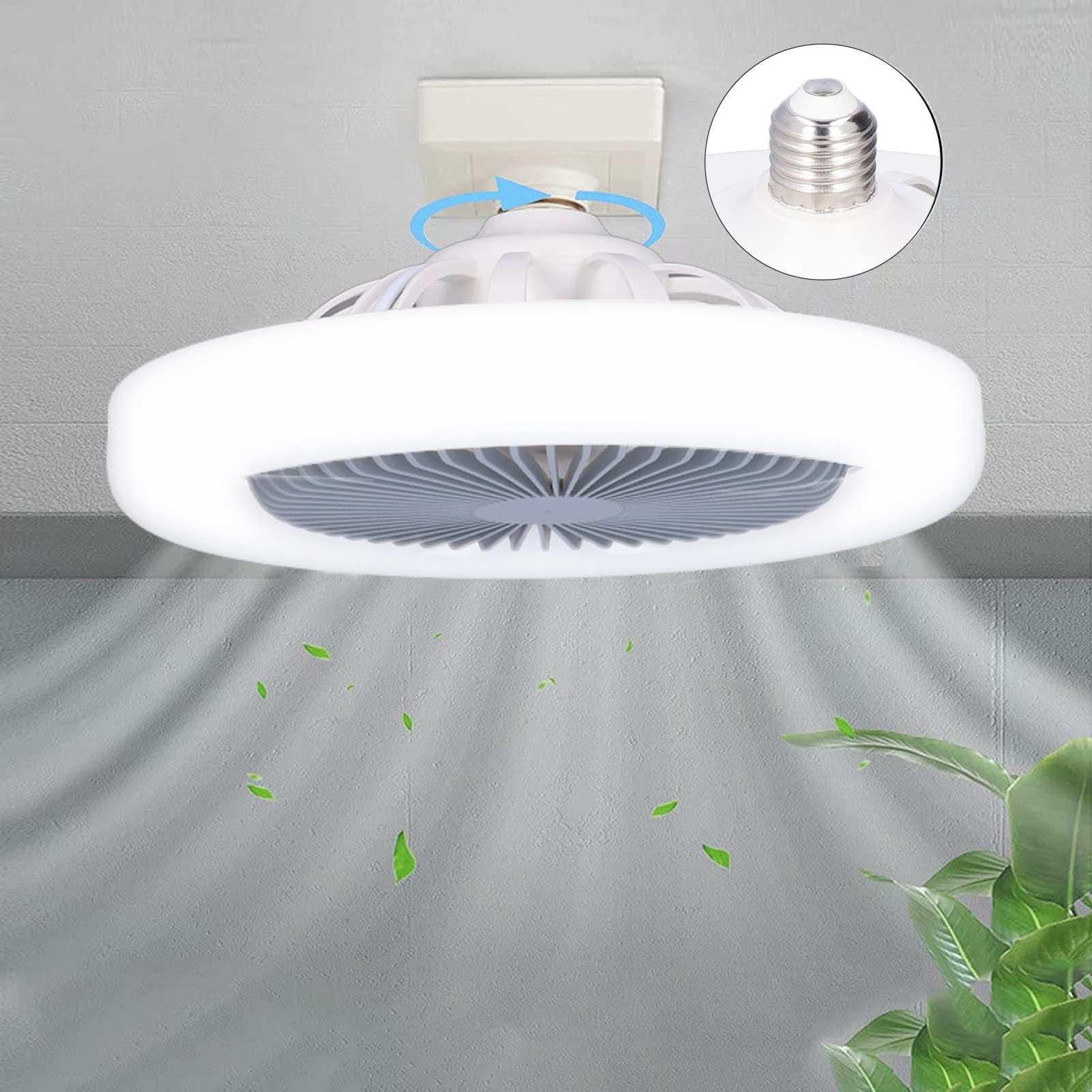 Ventilateur de plafond à douille avec lumières, ventilateur de plafond de 10 pouces avec lumière 2400LM 600 - 2
