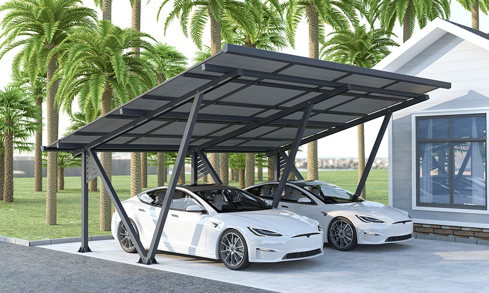 Carport aluminium TOUSCHALETS SUNLIT pour 20 panneaux solaires - 41,11m² - 6