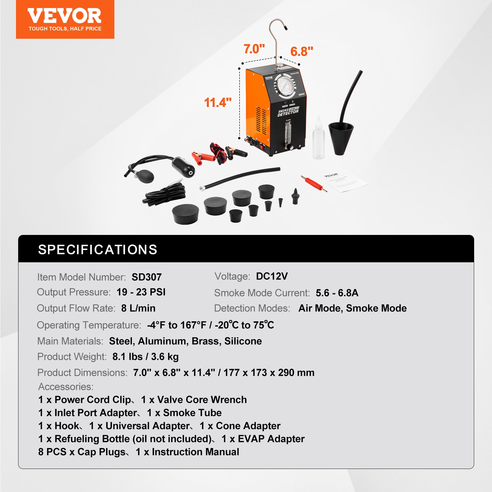détecteur fuite de carburant,VEVOR 2 Modes,pompe à Air intégrée,manomètre et débitmètre,testeur fuite de tuyaux du système d'échappement voiture - 7