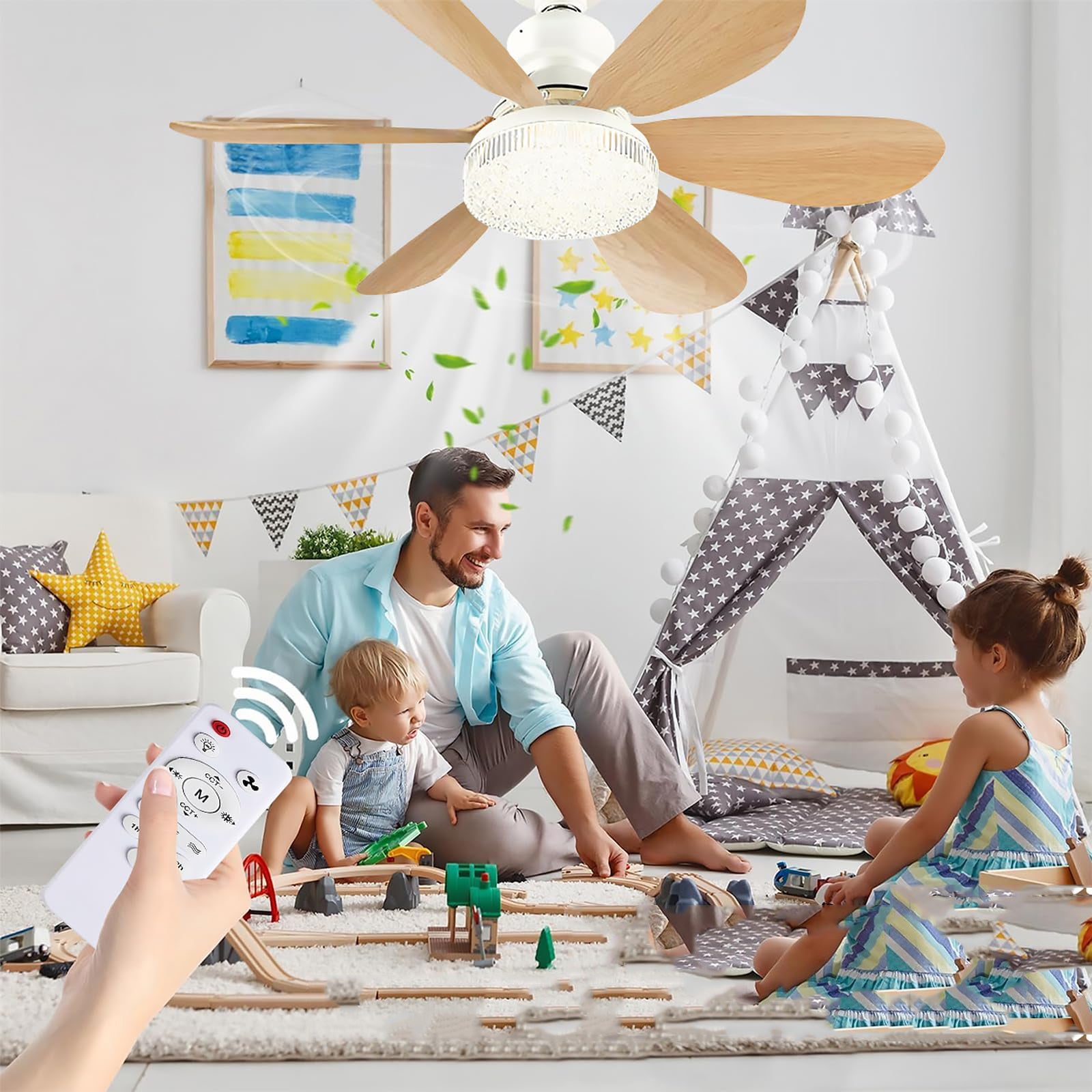 Ventilatore Telecomando Ventilatore Soffitto RGB Con Luce YFHKWJ - Motore DC Silenzioso 6 Velocità Ventilatore Design