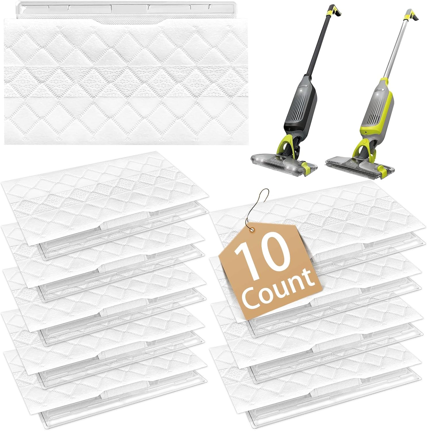 Zestaw 10 wymiennych nakładek czyszczących do odkurzaczy Shark Vacmop VMP30, VM252, VM250, VM200, białe