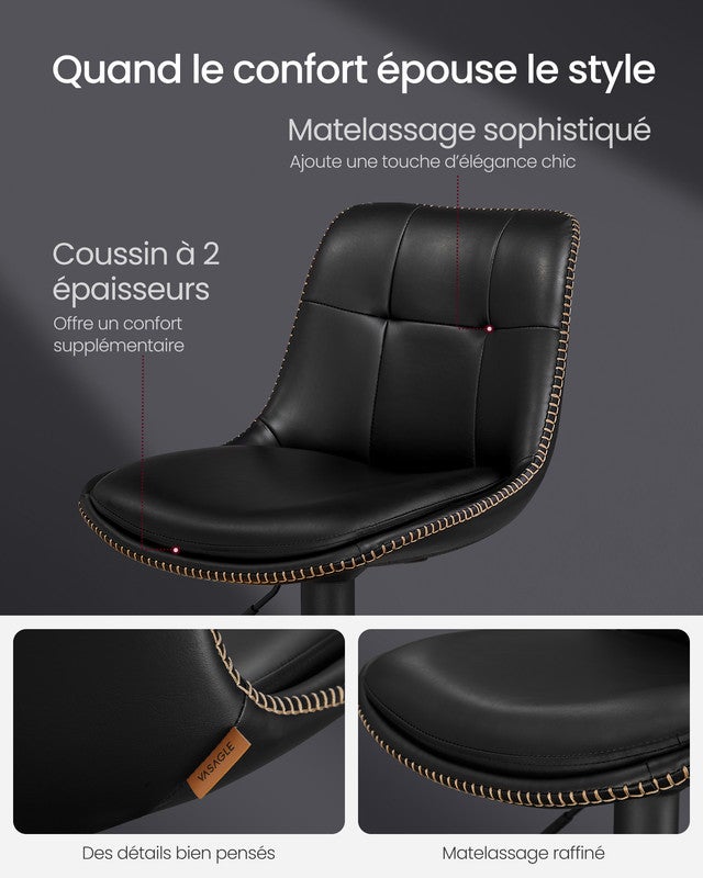 Tabourets de Bar, Lot de 4, Siège Pivotant à Hauteur Réglable, en PU, avec Dossier et Repose-Pieds, Noir d'encre - 3