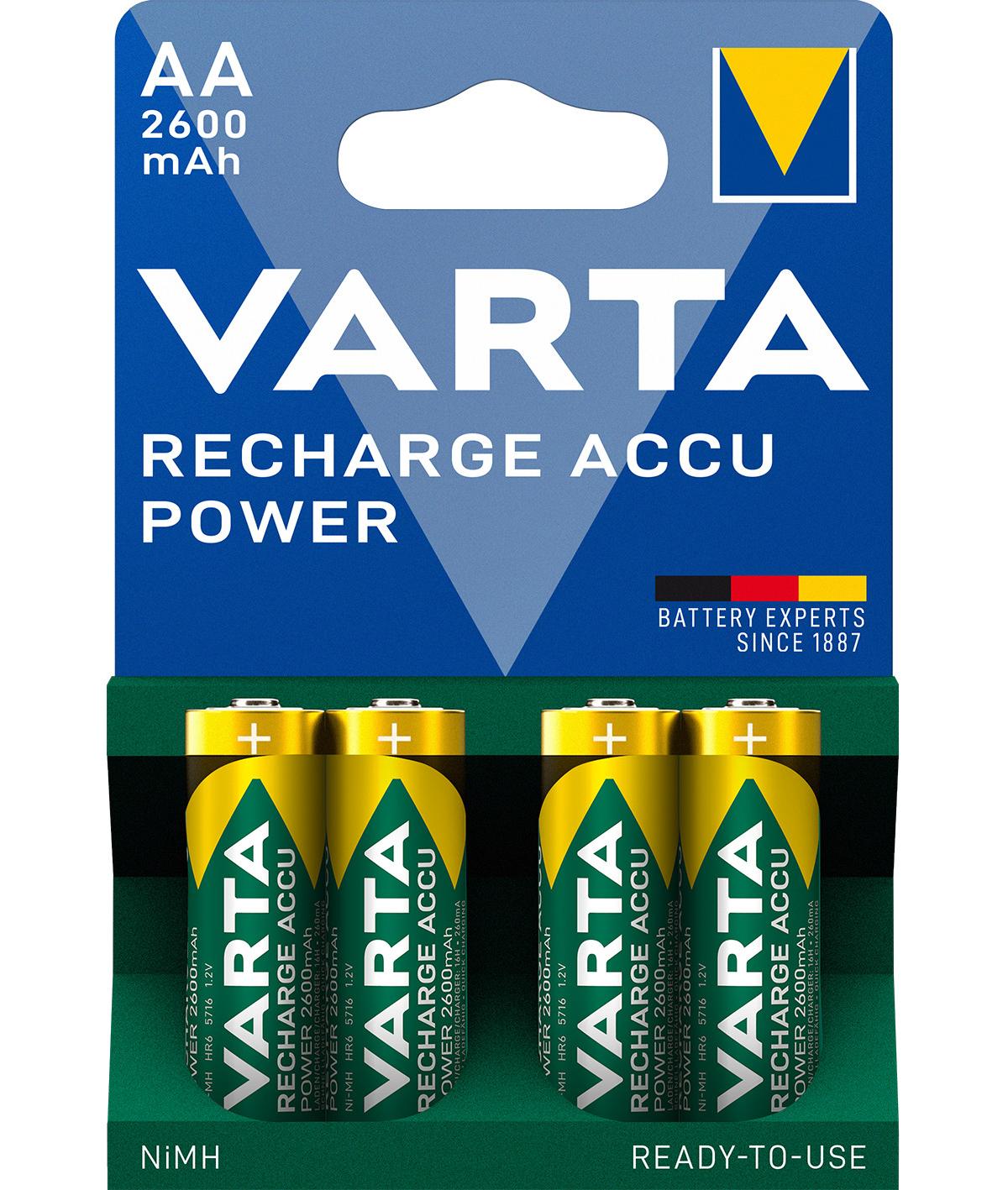 4 Piles LR06 VARTA AA Accu Power Rechargeables 2600mAh - 2