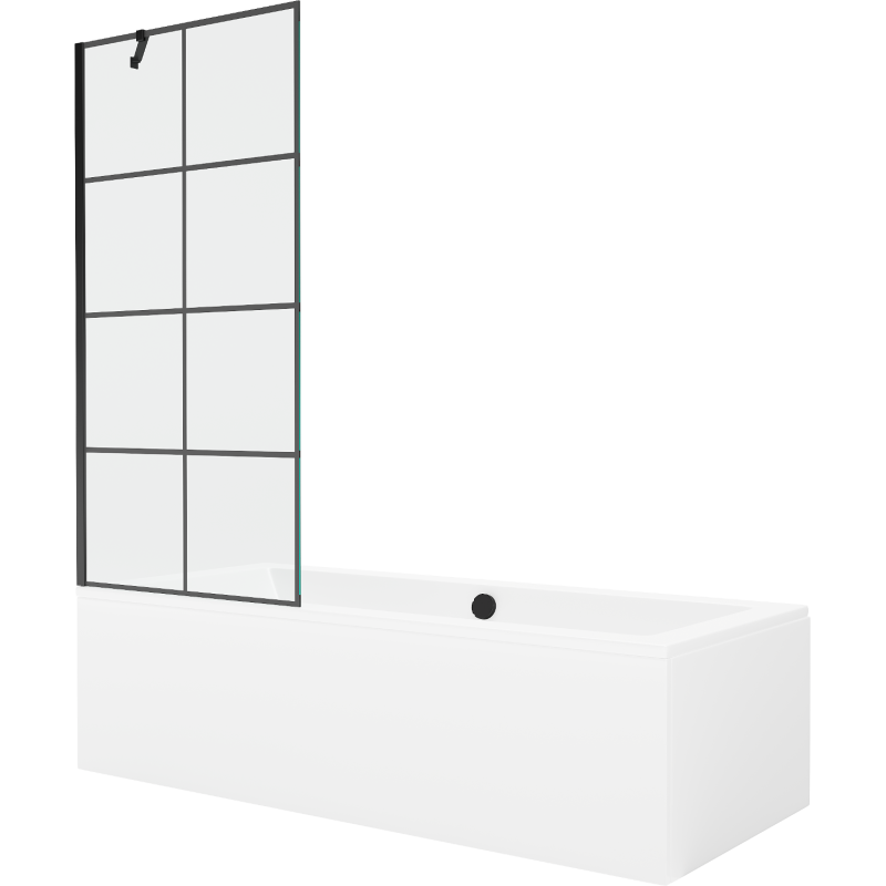 Mexen Cube wanna prostokątna 170 x 80 cm z obudową i parawanem 1-skrzydłowym 80 cm, czarny wzór - 550517080X9508007077
