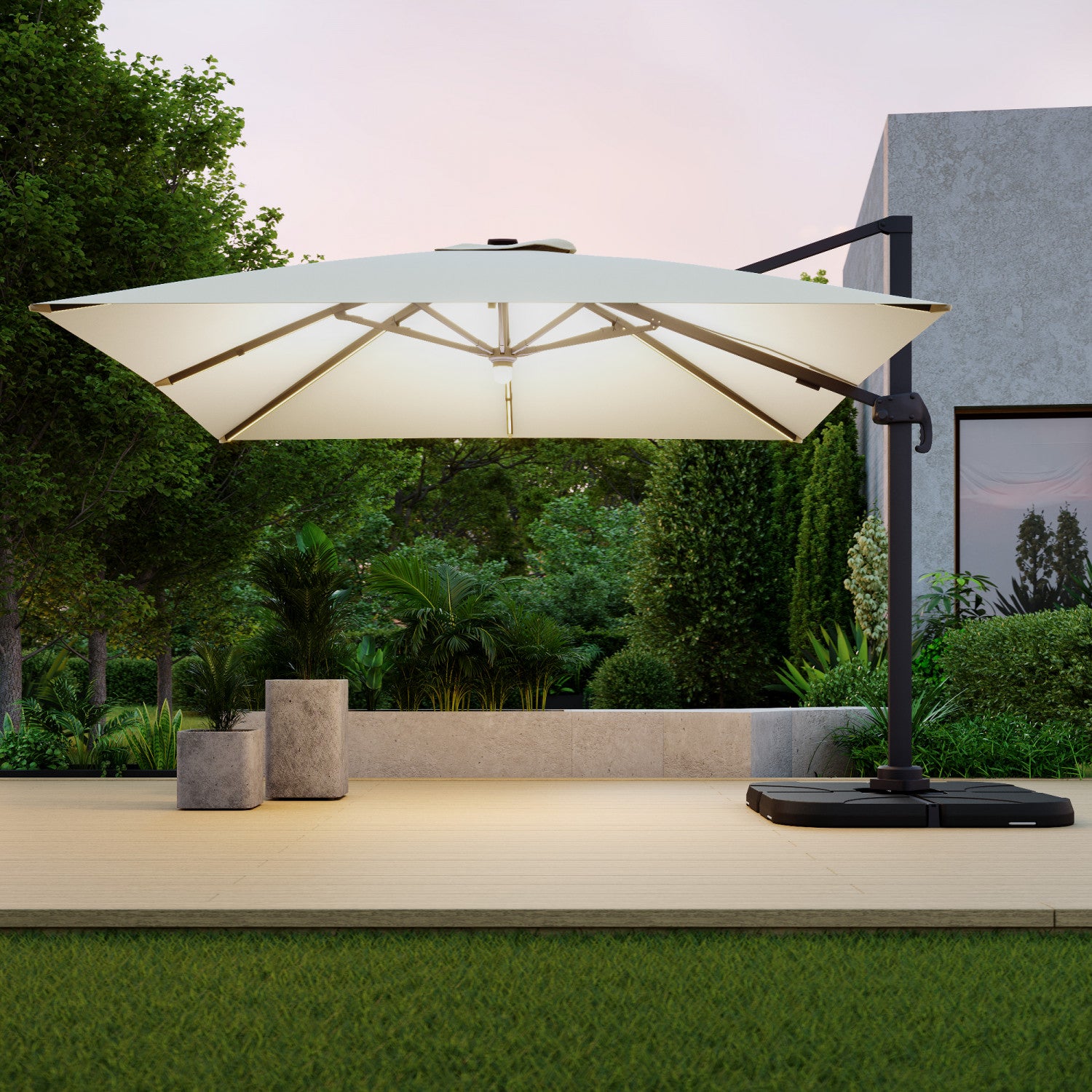 Parasol D'extérieur 3 Mètres De Diamètre - Aluminium Avec Manivelle, Protection UV50+, Couleur Beige - 8
