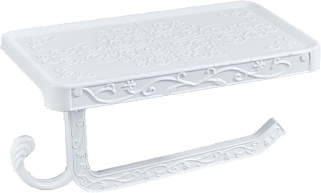 Prosty, biały, montowany na ścianie uchwyt na papier toaletowy z półką, uchwytem na papier toaletowy i telefon, lekki, aluminiowy