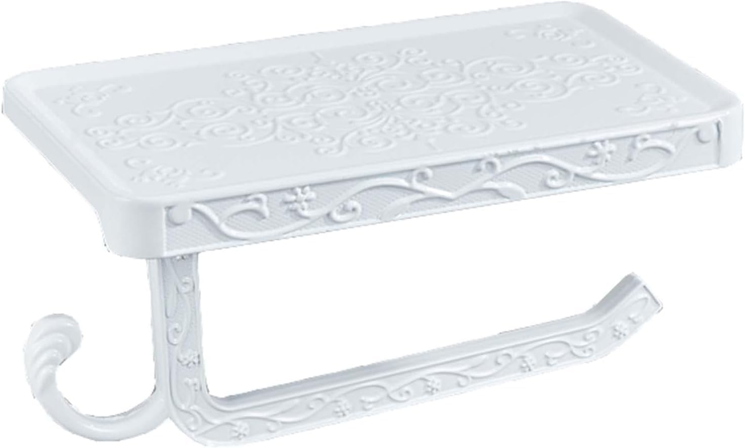 Prosty, biały, montowany na ścianie uchwyt na papier toaletowy z półką, uchwytem na papier toaletowy i telefon, lekki, aluminiowy