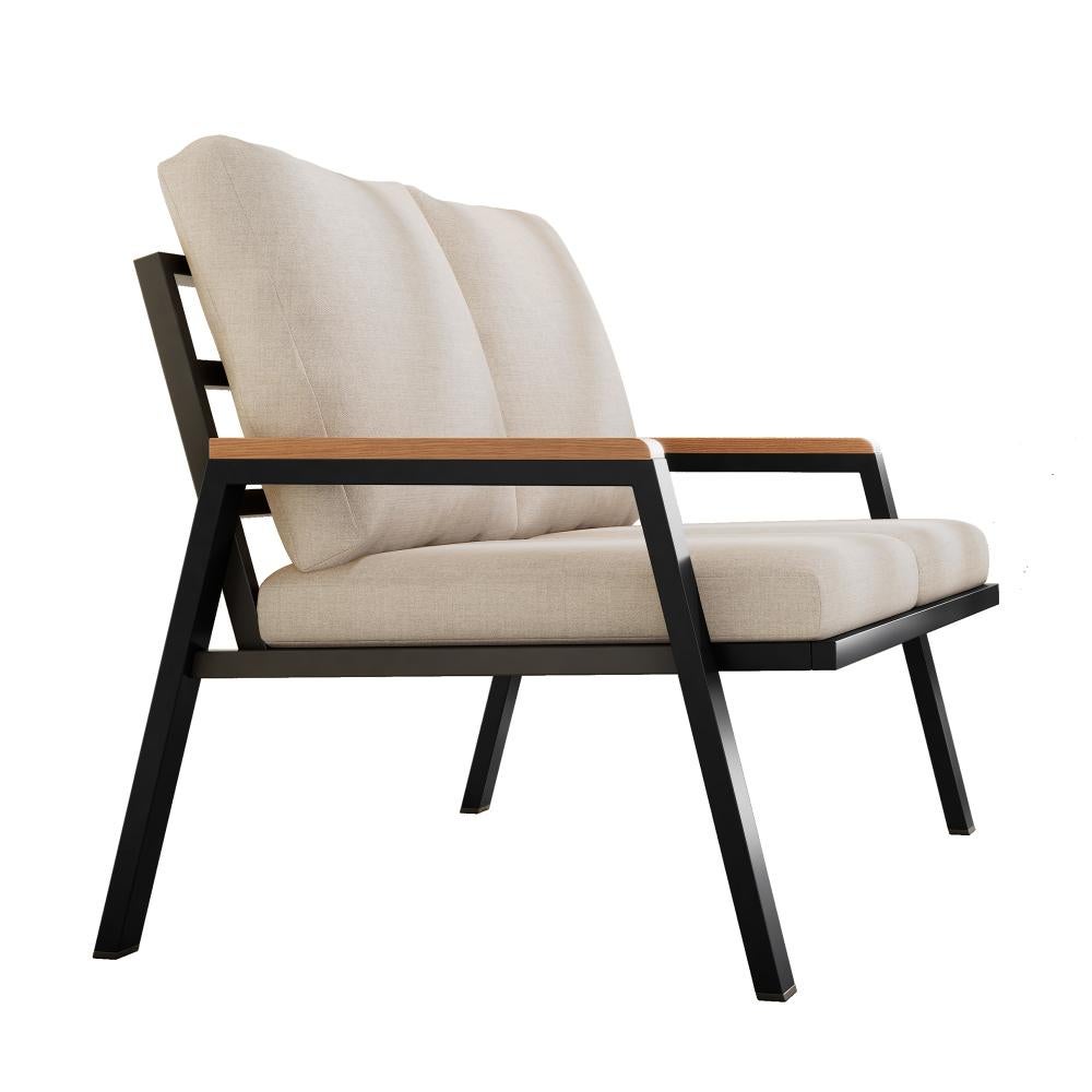 Set de mobilier de jardin Sofa 2 places en acier galvanisé avec accoudoirs bois-plastique style industriel gris-beige - 8