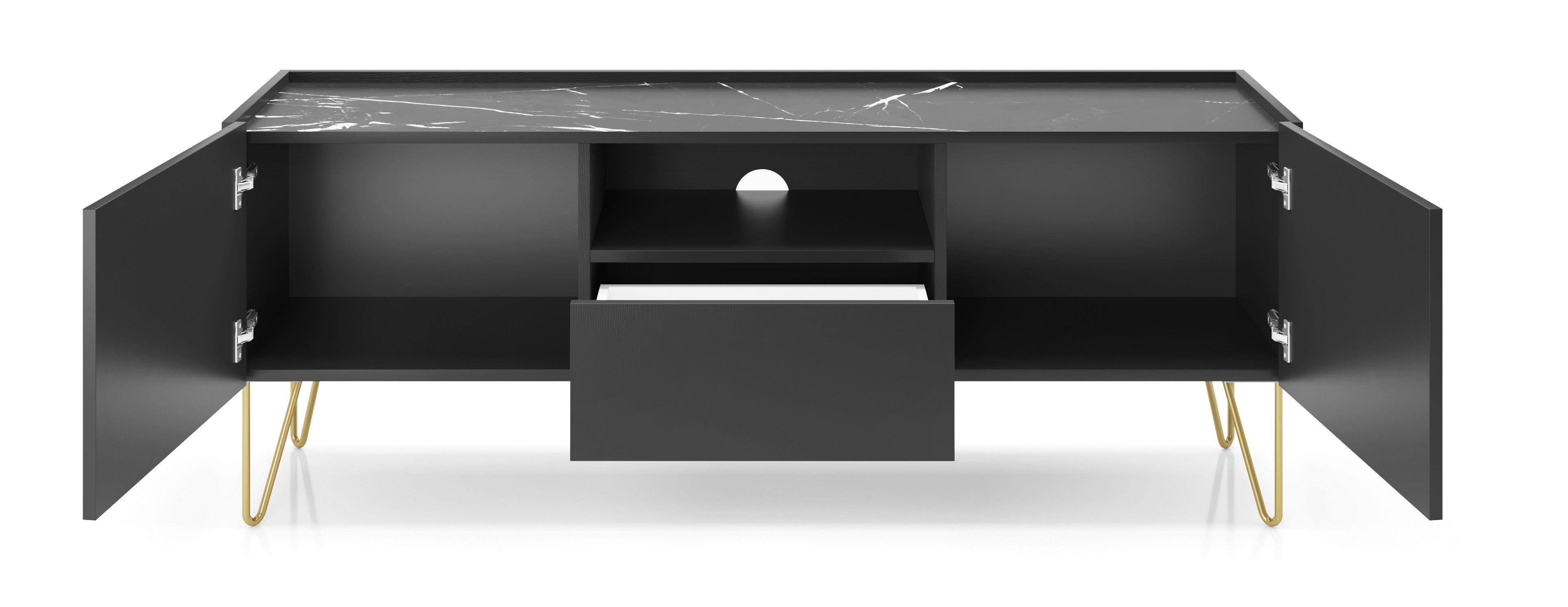 Szafka RTV: grafitowy czarny / czarny marmur, 144 x 55 x 37 cm - 3
