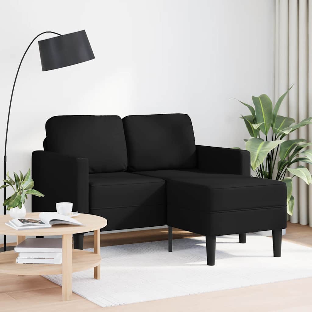 Sofá de 2 plazas con chaise longue en forma de l, negro, 125 cm, piel sintética