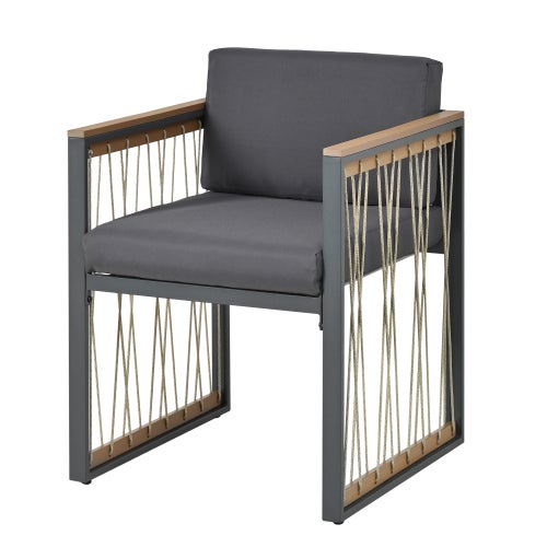 Conjunto de jardín 7 piezas - Mesa de vidrio templado + 4 sillas + 2 reposapiés - Ratán sintético y acero galvanizado - 6