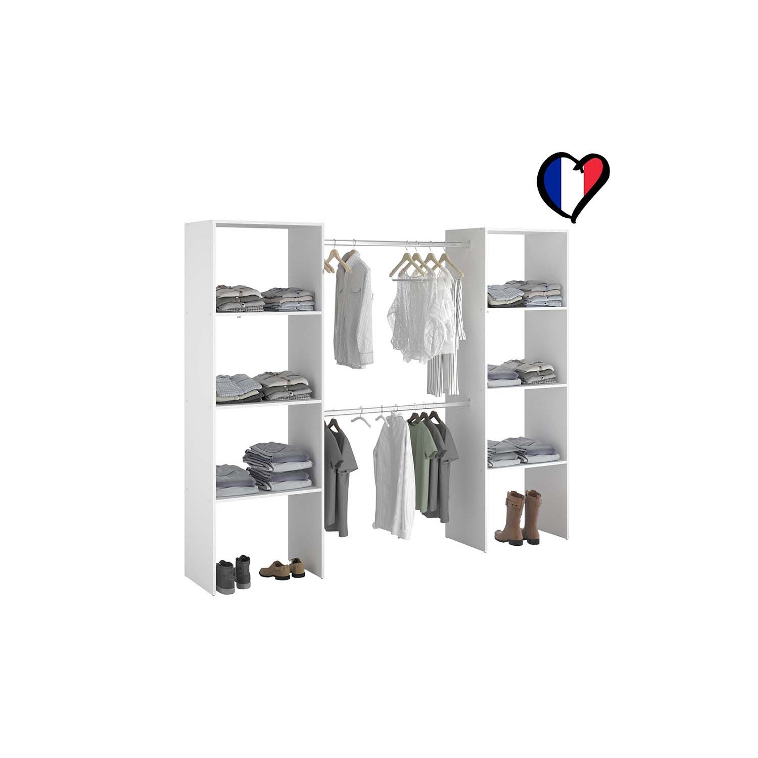 Dressing blanc 6 étagères, 2 penderies 220 x 40 x 180 cm ELYSEE - 4