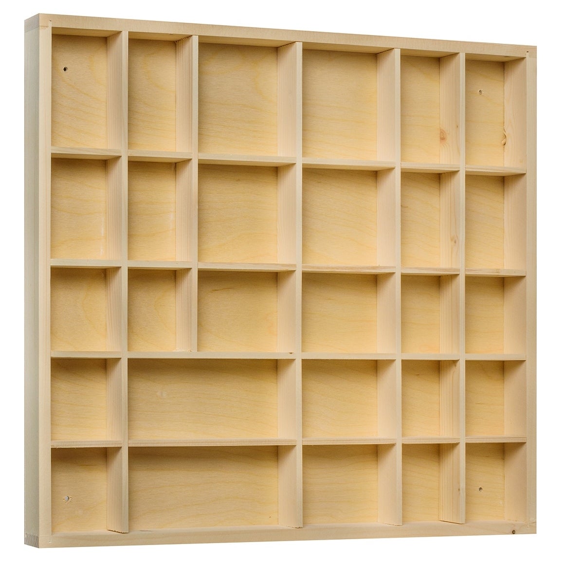 Vitrine Murale Bois 28 Cases Non Peinte - 44,5x40x3 Cm - Étagère Collection, Figurines, Bijoux - DIY Déco à Personnaliser
