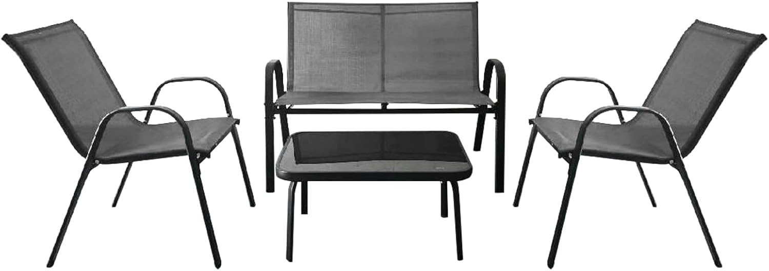 Salon de Jardin 4 Personnes Exterieur, 4 Pcs Canapé Exterieur avec Table Basse en Verre Trempée, 2 Fauteuils,pour Terrasse,Balcon (Gris) - 5