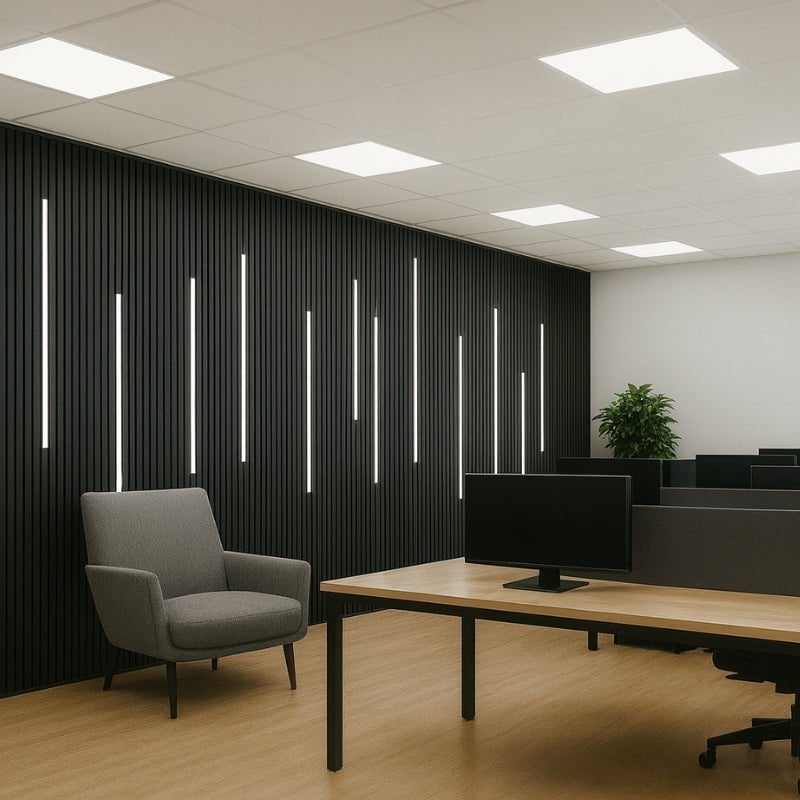 Lot de 4 Panneaux Acoustiques Muraux Bois 240x60x2,2cm - Couleur Noir avec Fond Noir - SILUMEN - 6