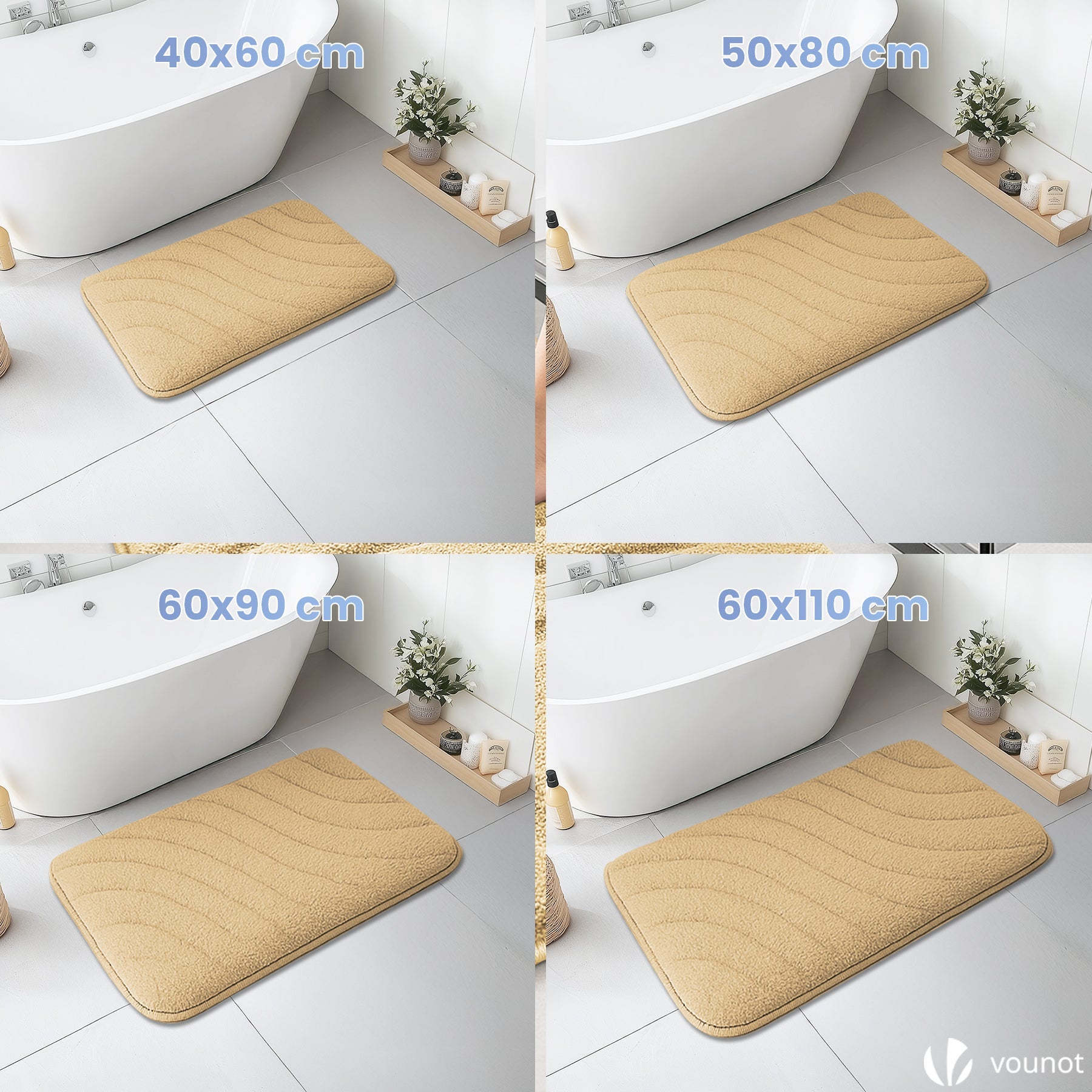 Tapis de Bain Antidérapant microfibre motif ondulé 50x80cm beige VOUNOT® - 5