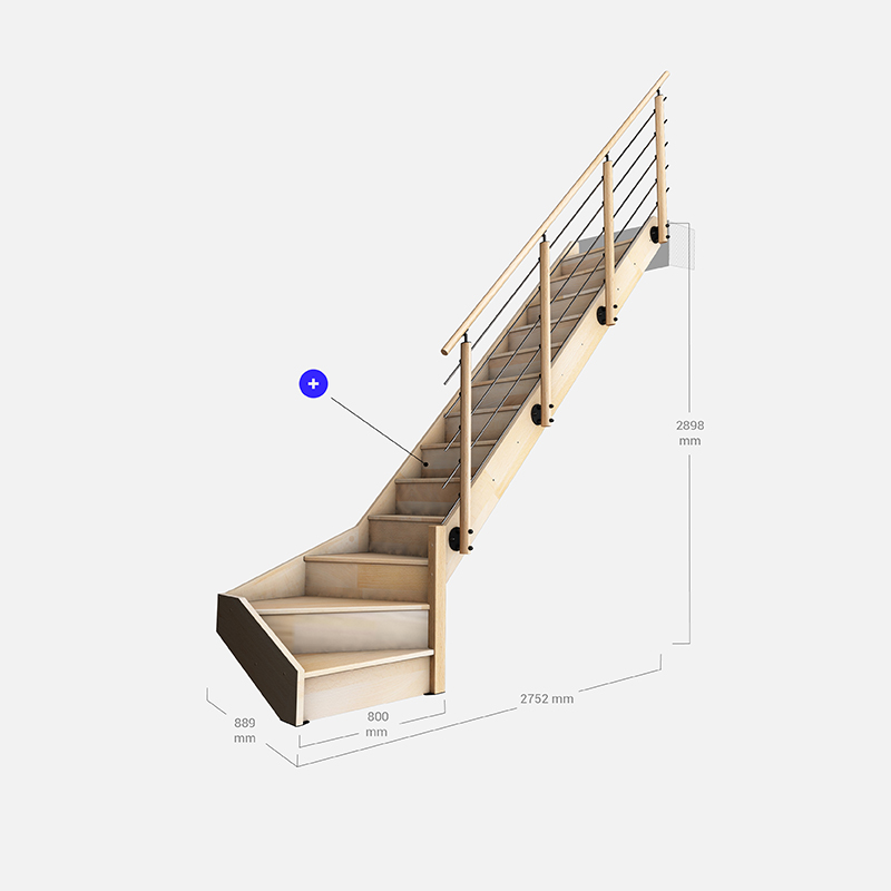 Escalier bois hêtre quart-tournant droit avec garde-corps, Nostra KORDO - 3