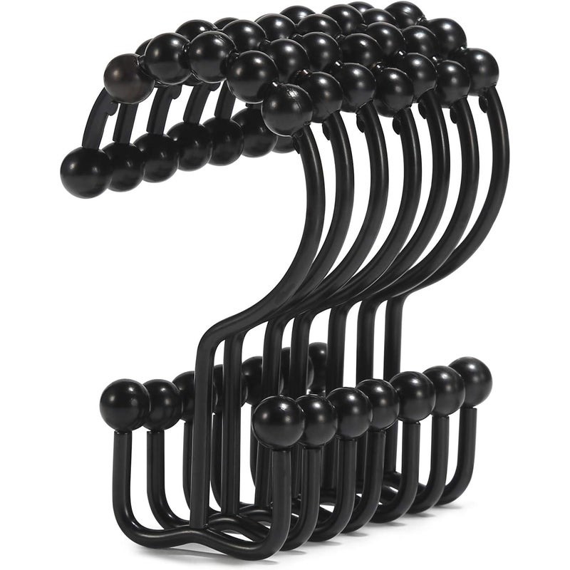 Haczyki do zasłon prysznicowych, czarne, 12 sztuk, kółka do zasłon prysznicowych, podwójne przesuwne haczyki do zasłon prysznicowych