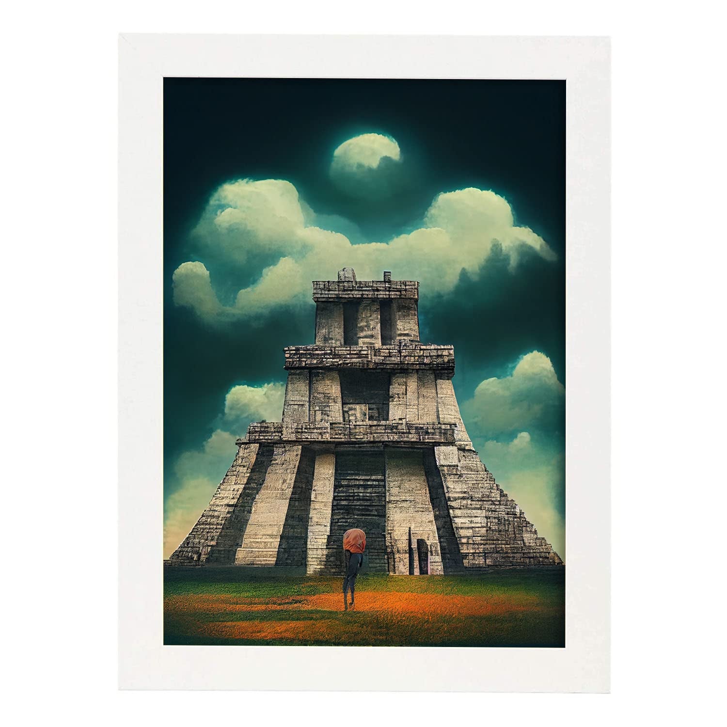 Nacnic lámina chichen itza sociable al estilo de t burton ilustraciones de monumentos ciudades paises inspiradas a3 marco blanco