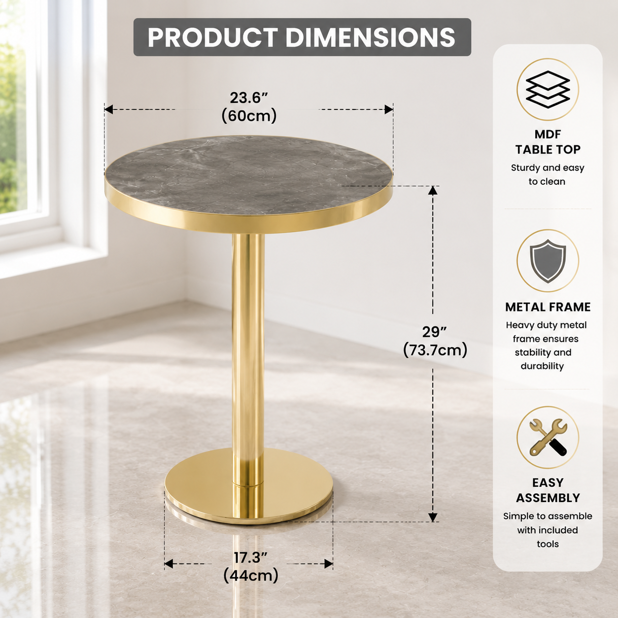 Table d'appoint ronde moderne, cadre en acier inoxydable doré, aspect ...