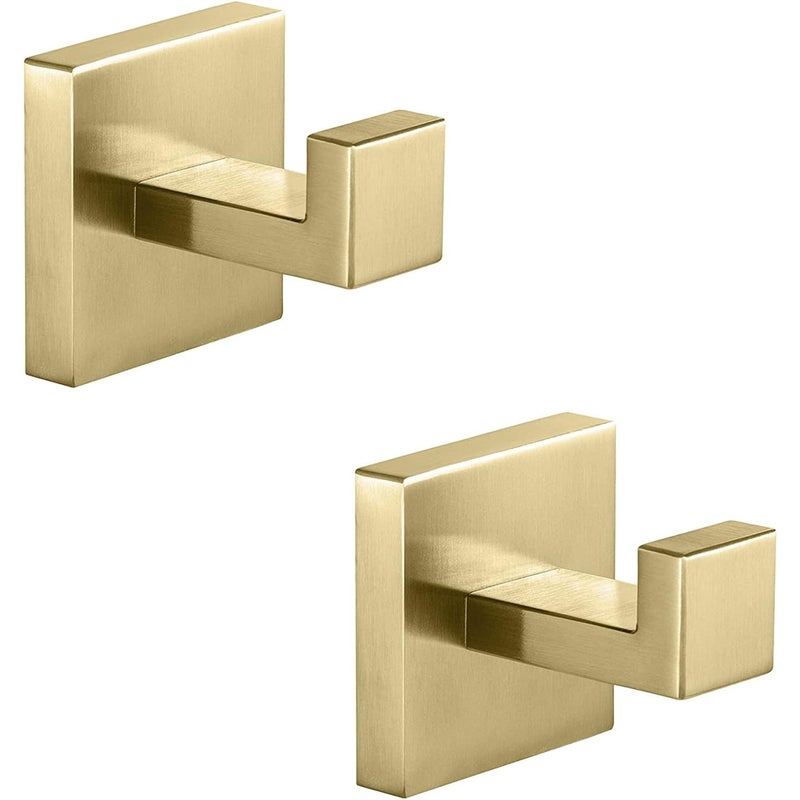 Zestaw 2 wieszaków łazienkowych, kwadratowy wieszak na ubrania ze stali nierdzewnej, złoty