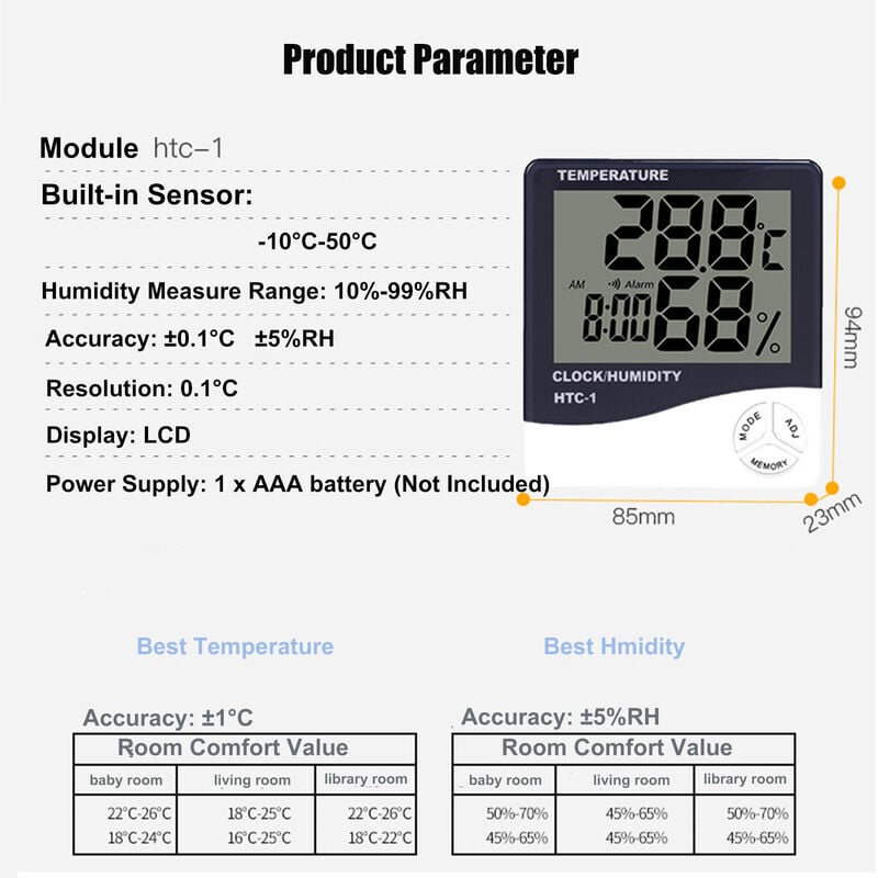 Thermomètre Hygromètre Numérique avec Sonde Extérieure - Grand Écran LCD - Commutateur ℃/℉ - Maison/Bureau/Chambre - 3
