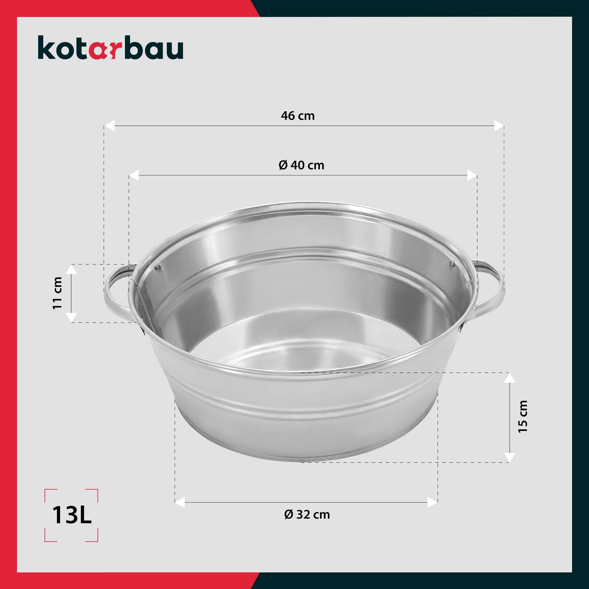 Bac en Zinc pour le Jardin Grand 13 Litres Rond Acier Galvanisé Zinc - Pot de Fleurs Jardin - KOTARBAU - 3