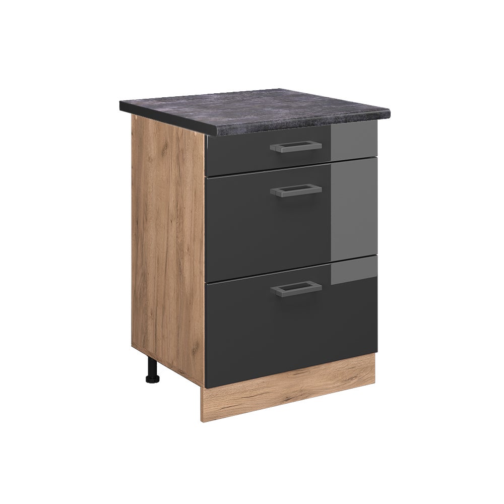 Vicco Szafka dolna do kuchni R-Line, Antracyt wysoki połysk, 60 cm z szufladami, BP Antracyt