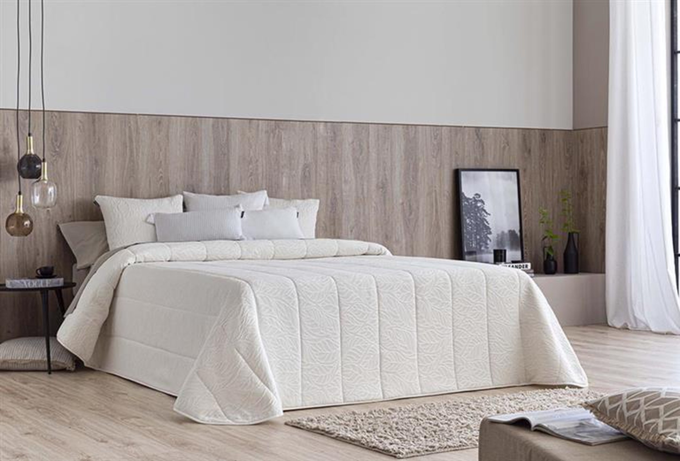 Colcha bouti jacquard pedraza con relleno de 100 gr blanco para cama de 150 cm
