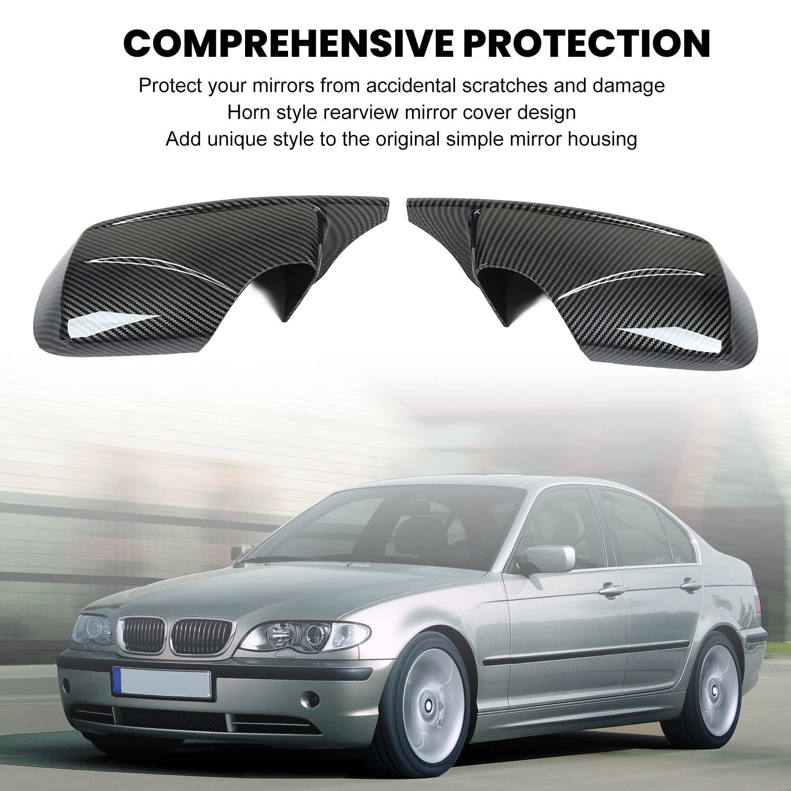 Copri specchietti retrovisori laterali sinistro e destro in stile clacson per berlina E46 Serie 3 1998-2005 (stile fibra di carbonio) - 3