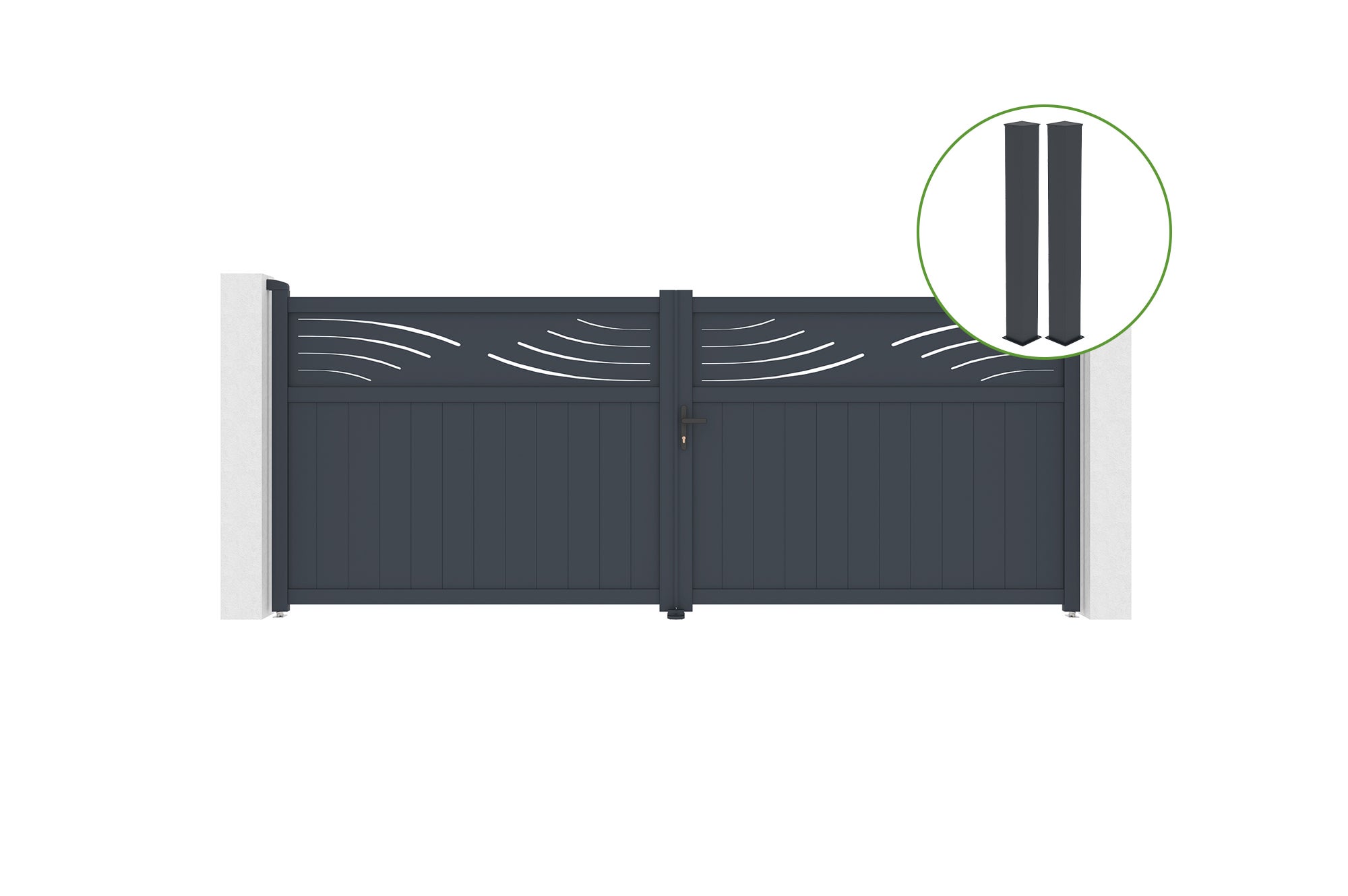 Brama skrzydłowa 4m HALTI wys. 160cm aluminium szare + 2 słupki 20x20cm wys. 190