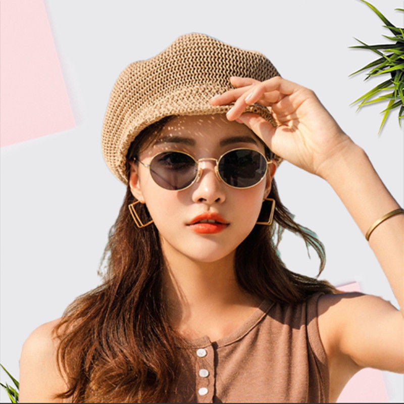 Chapeau de Paille pour Femme, Chapeau de Paille d'été pour Femme Gavroche d'été en Paille tricoté Chapeau de de Plage avec Corde réglable pour - 3