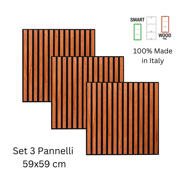 SMART Wood-PAC Set 3 pannelli fonoassorbenti decorativi per interni - 59x59 cm (Ciliegio)