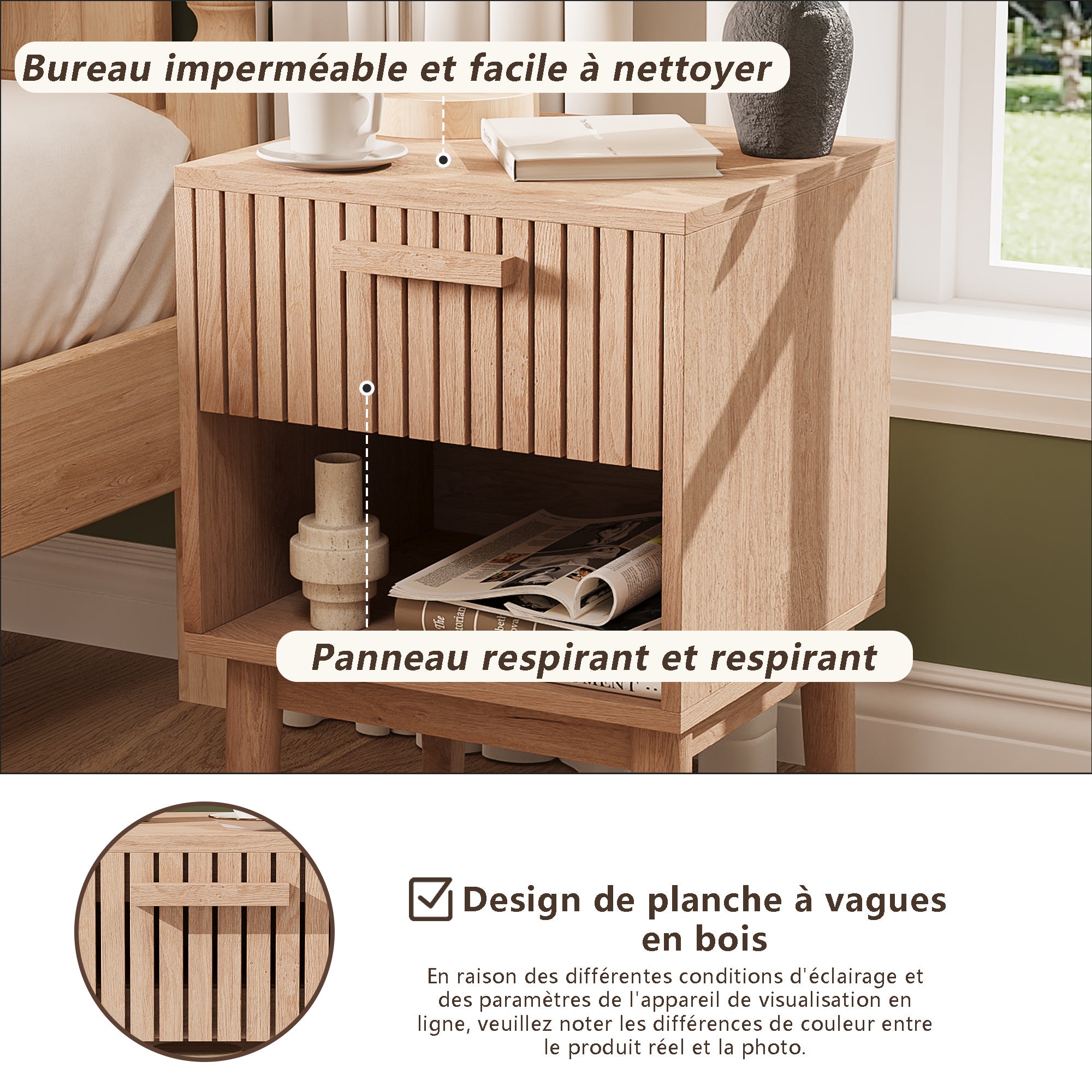 Lot De 2 Table de Chevet, Table de Nuit avec 1 tiroir Moderne bohème pour Chambre à Coucher, Salon - 6